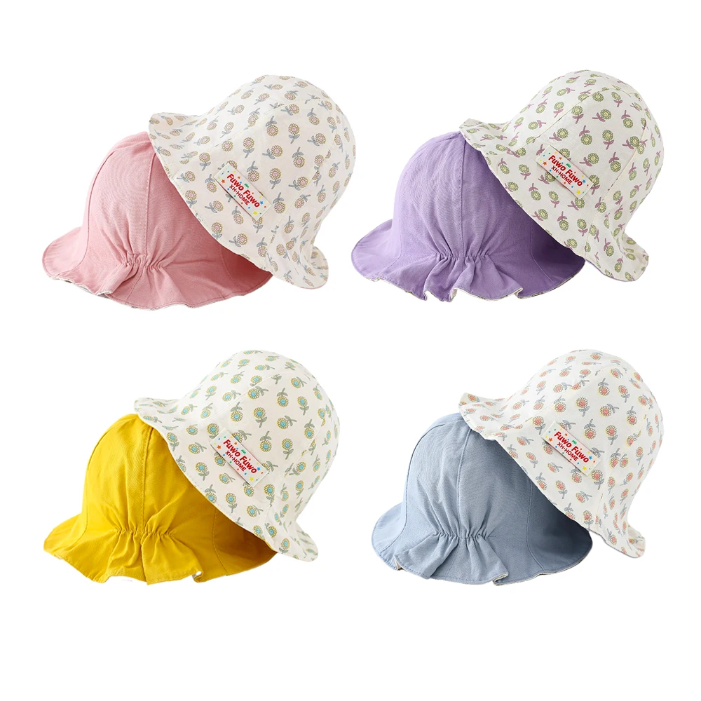 

New Baby Girl Hat with Sun Flowers Double-side Fisherman Hat Spring Summer Infant Sun Hats for Girls Outdoor Baby Girl Sun Caps