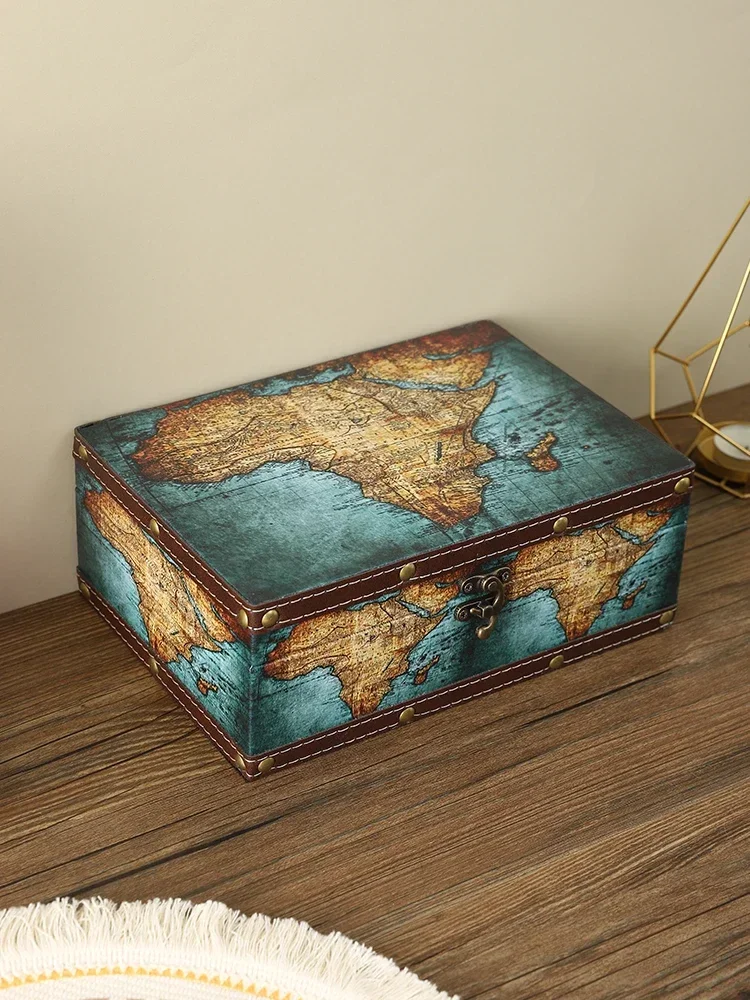 Retro Wooden Cosmeti/c Jewelry Storage Box Desktop Treasure Chest Organizer Box Rectangular Single Layer Detachable Handmade