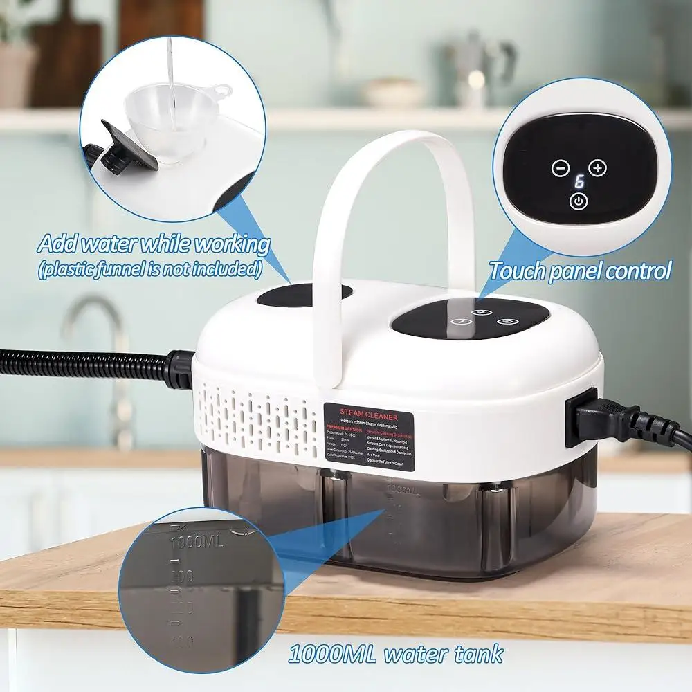 휴대용 고압 스팀 청소기 15s 히트업 1L 탱크 2500W 다목적 청소기(브러쉬 노즐 및 액세서리 포함)