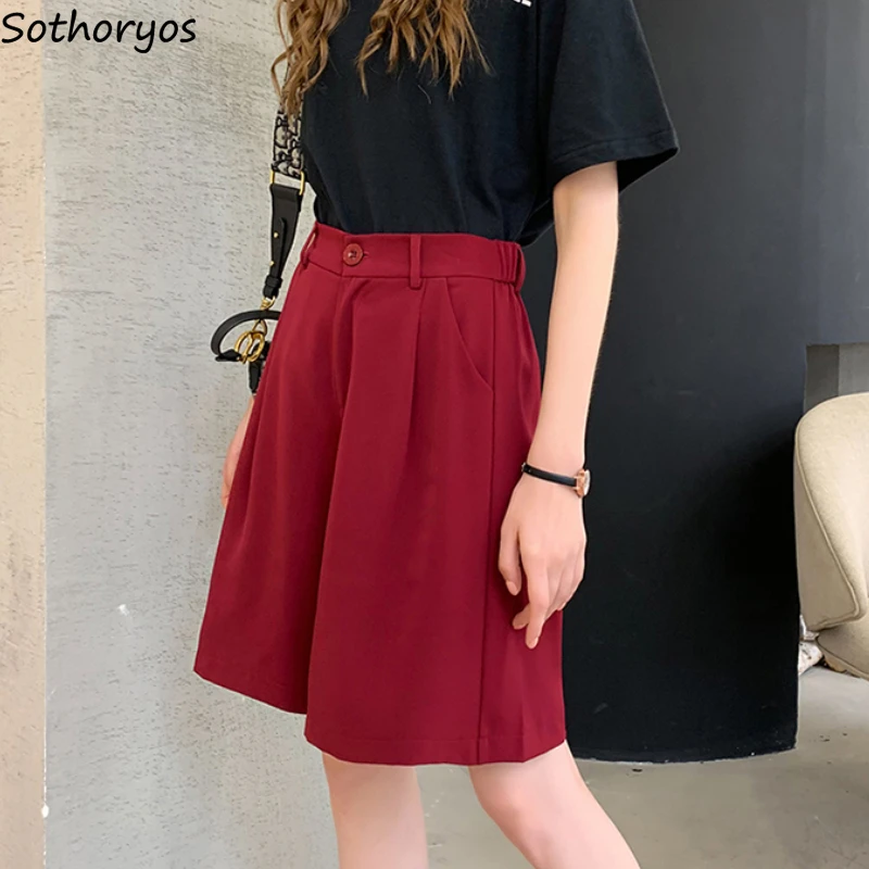 Summer Shorts for Women Solid Loose High Waist Simple Fashion Ulzzang All-match Straight Office Lady Casual Harajuku Clothing