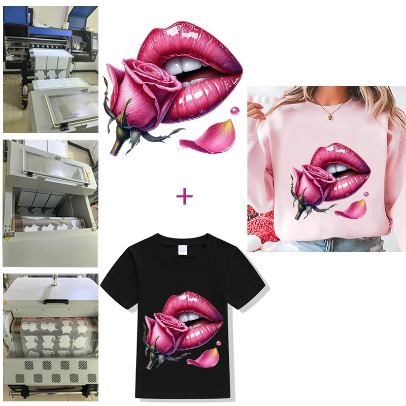 Fashion pink red sexy lip maple cherry Heat Transfer Stickers For Clothes Iron On Stickers Vinyl Washable patch Tshirt DIY Decal