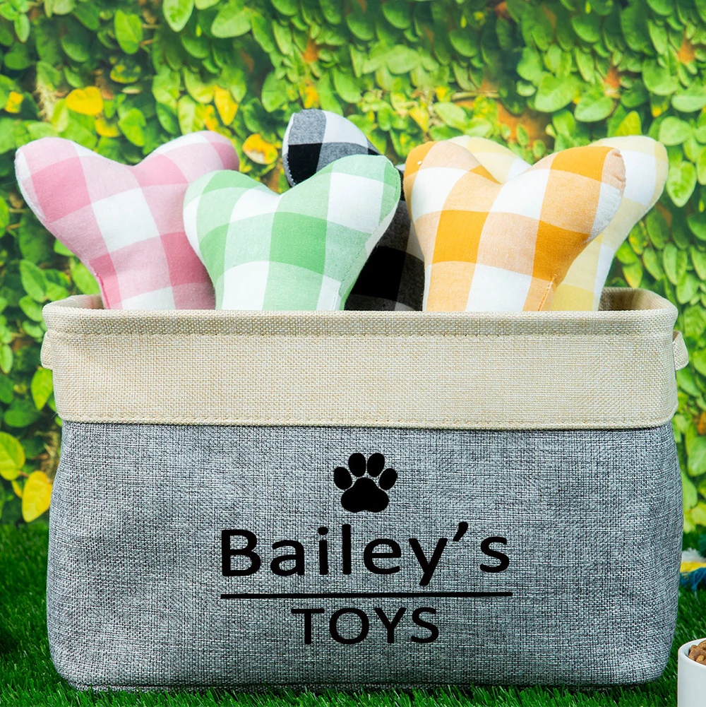 Personalized Pet Toy Storage Basket, Free Print ID, Custom Name, Dog, Cat Foldable Box for Clothes, Pet Accessories Supplies