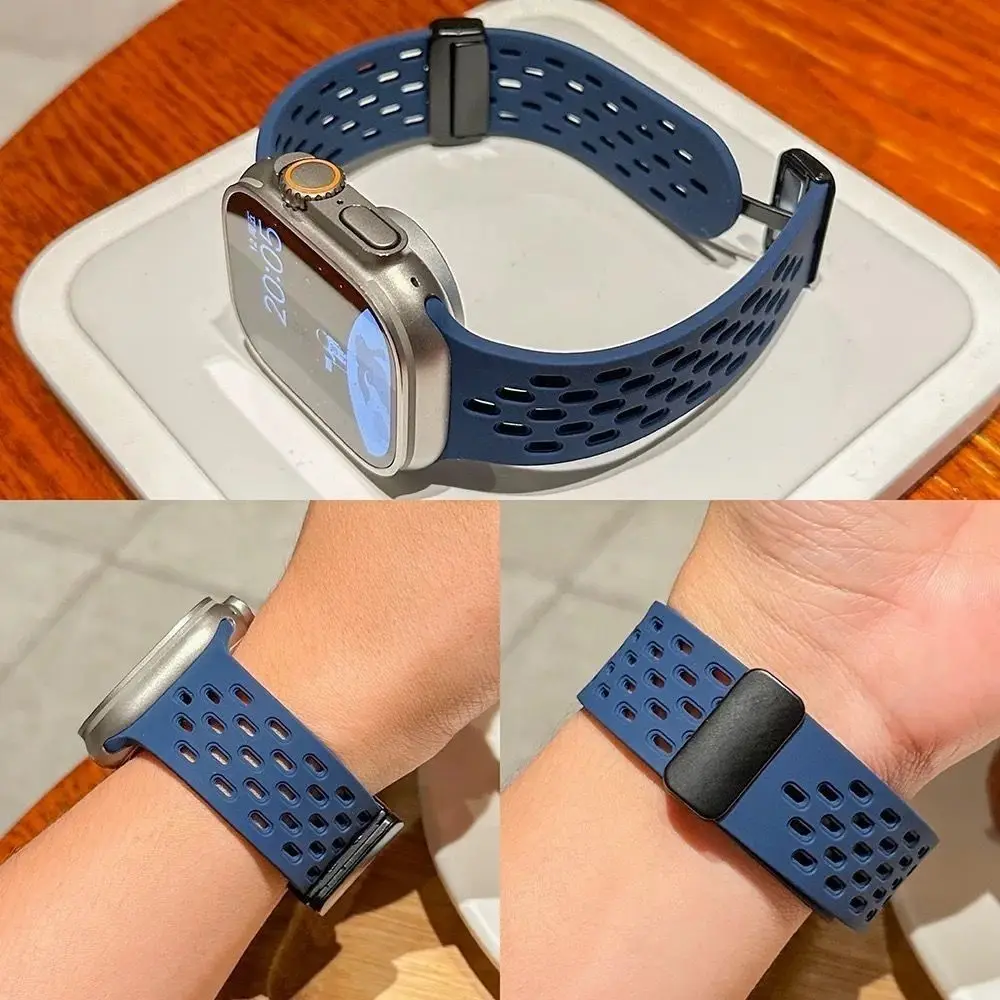 Silicone Magnetic Strap for Apple Watch 10 9 Ultra band 46mm 42mm 44/49mm 45mm 41mm 40mm Sport Bracelet iWatch Series 8 se 7 6 5