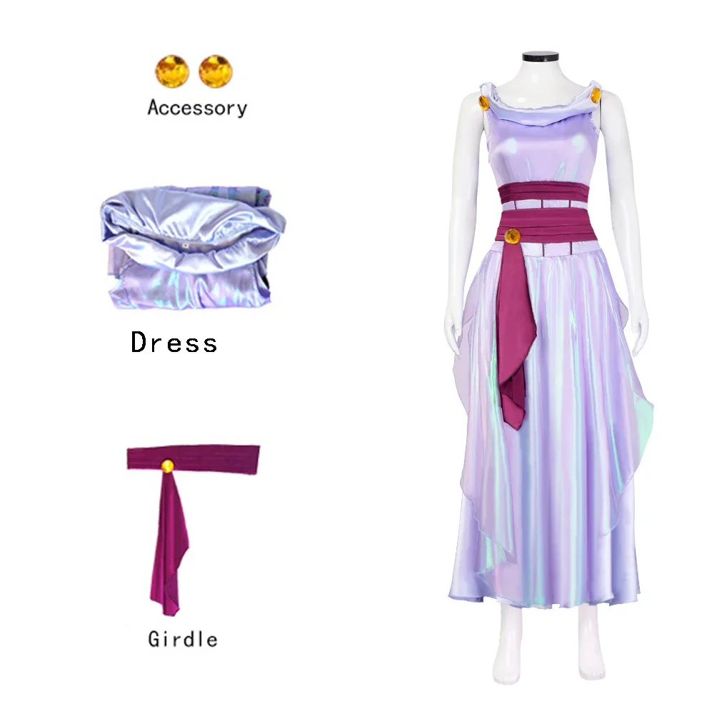 أزياء تنكرية لفيلم Megara Meg Princess لعام 2025 للبالغين والنساء والفتيات فستان أرجواني بدلة الهالوين زي موحد كرنفال