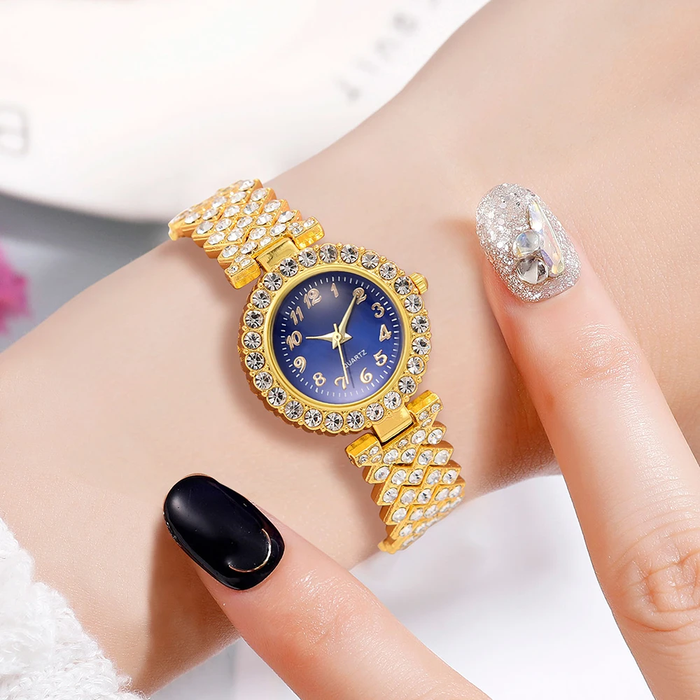 6PCS Fashion digital pattern diamond inlaid women's watch quartz watch bracelet women's watch