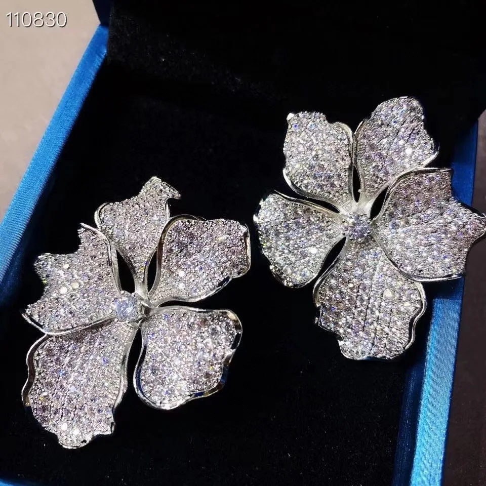 SENYU Luxury Big Flower Earrings Handpaved CZ Stones Jewelry Fashion Women Wedding Bridal Earrings