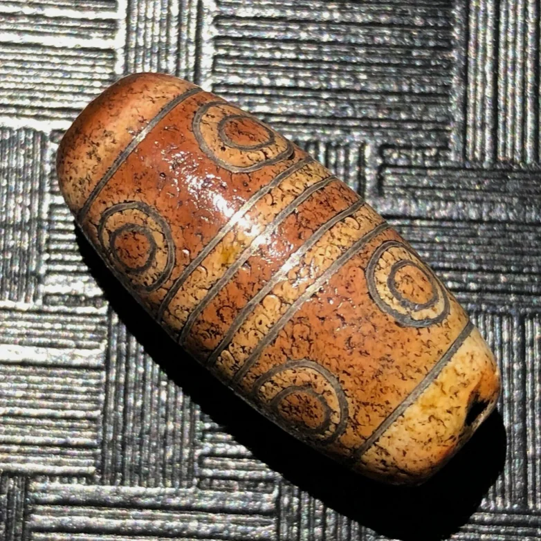 Magic Tibetan Old Agate silver Inlaid 8Eye dZi Bead Amulet 13*28mmC1900