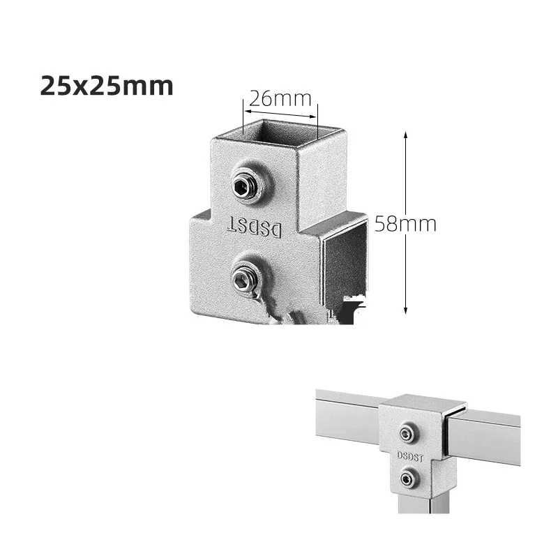 Tubo Cuadrado OD 25x25mm, pieza de conexión, codo de aleación de aluminio, tubo cuadrado de tres vías, articulación fija, estante de almacenamiento