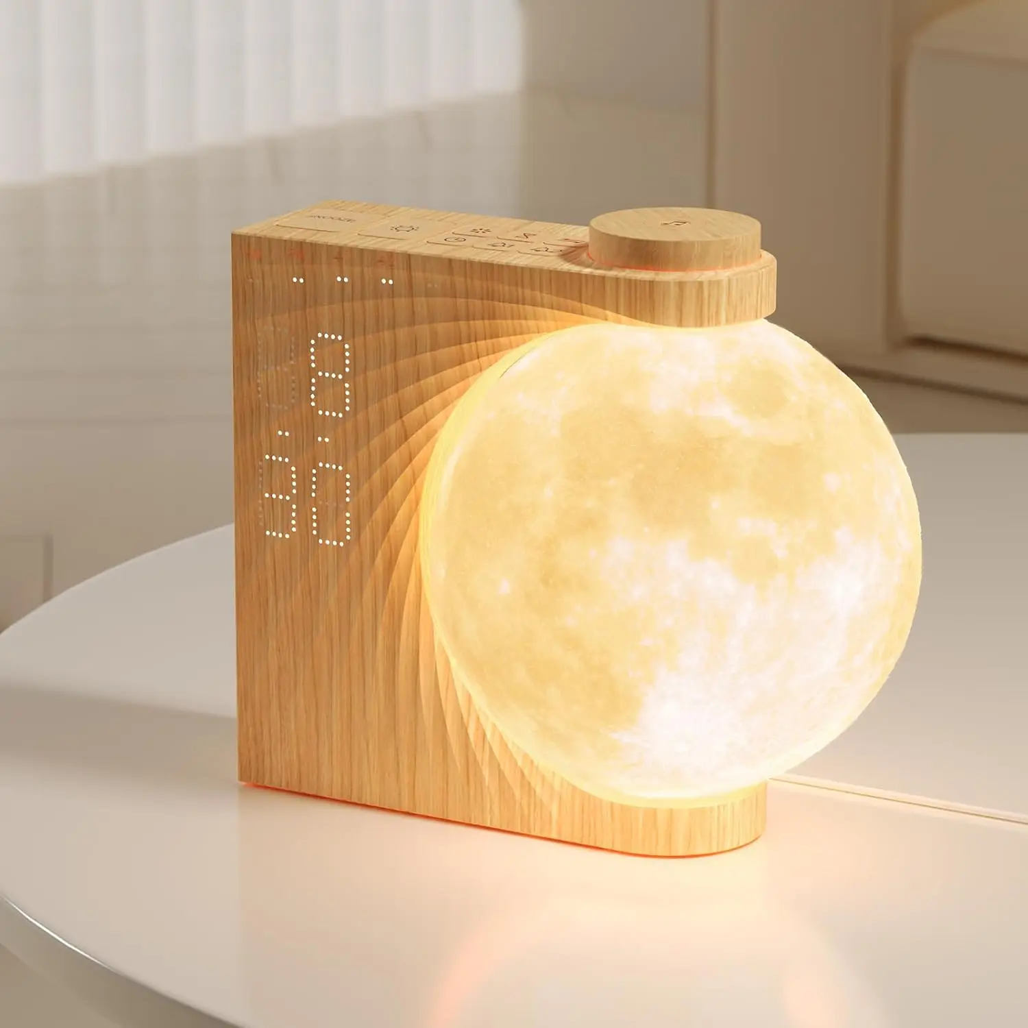 

Wake-Up Light Alarm Clock with Moon Lamp, 10 Color Effects, Sleep Sounds & Timer for Heavy Sleepers