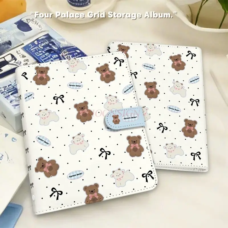

1book Ins Style Storage Album 3-inch Four Grid Collection Album Bear Mie Mie Double sided Colorful PU Leather Polaroid Mini Albu