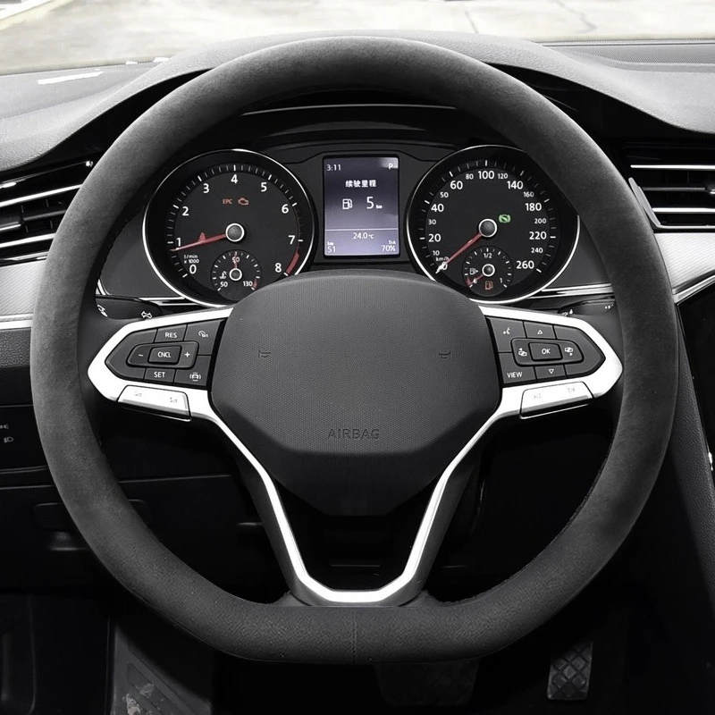 

For Volkswagen VW Magotan Lavida Jetta Lamando Golf Tiguan L Tharu Teramont Non-Slip Suede Steering Wheel Cover Car Accessory
