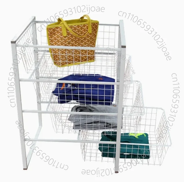 Practical multi-layer wire basket with storage drawers, laundry clothes storage rack and cleaning tool holder