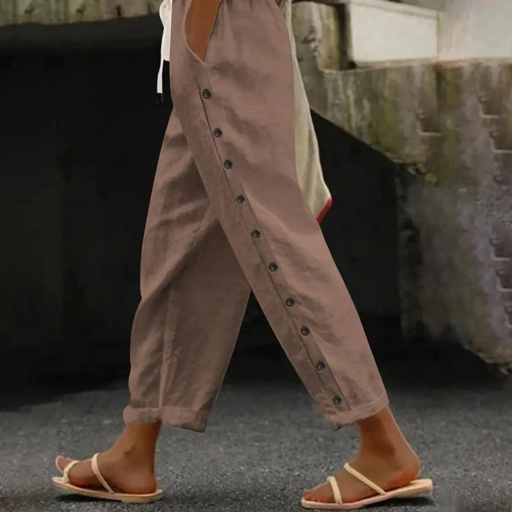 Casual Style Trousers for Women Stylish Women's Casual Pants with Wide Leg Adjustable Drawstring Solid Color Long for Everyday