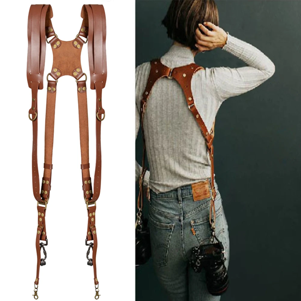 Leather Camera Shoulder Belt Adjustable Dual Camera Harness Strap Portable Outdoor Photography Equipment