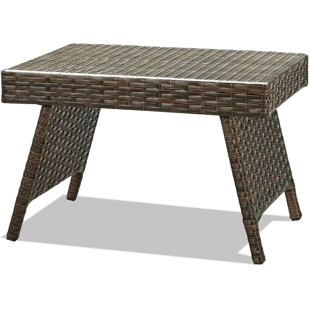 Patio Rattan Side Table - olding Coee Table with Premium Brown PE Wicker & High-Duty Steel e, Outdoor Beside Table or Garden, Co