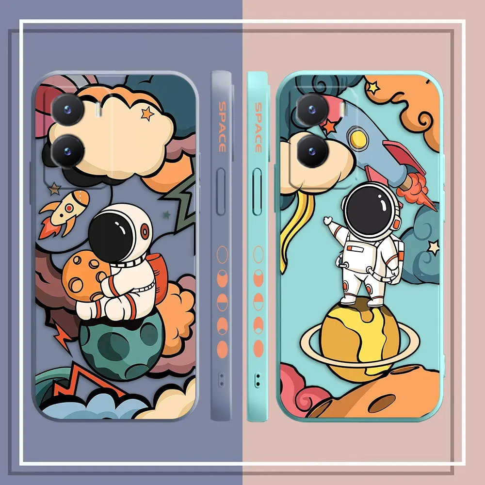 Cartoon Space Rocket Astronaut Phone Case For VIVO Z1 Y20 Y21 Y22S Y31 Y55 Y35 Y51 Y51S Y53S Y72 Y75 Y76 Y77 Y81 Y85 Y93 Case