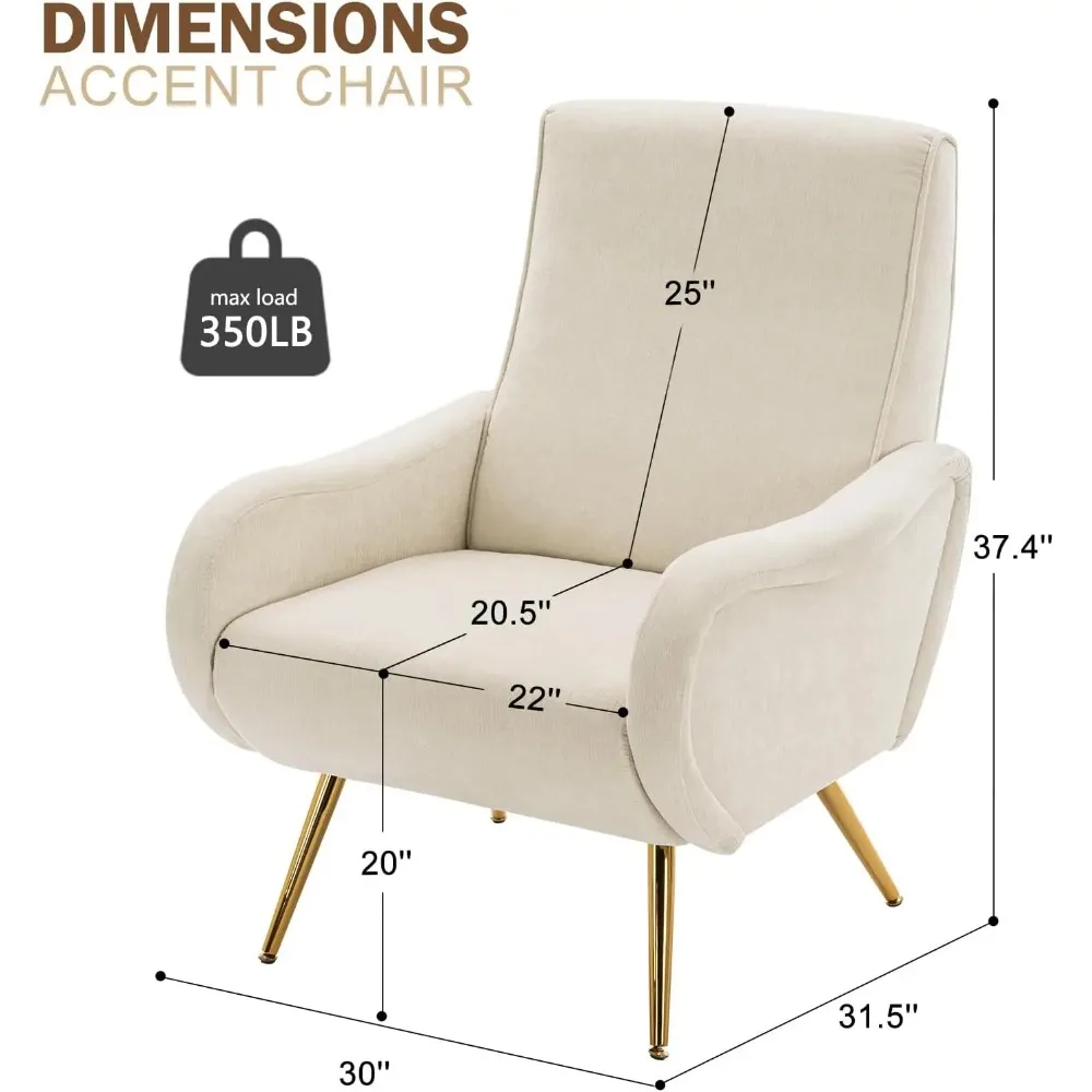 2PCS Upholstered Accent Chair, Chenille Armchair Comfy Reading Chair w/ Thick Cushion & Metal Legs, Leisure Lounge Chair, Beige