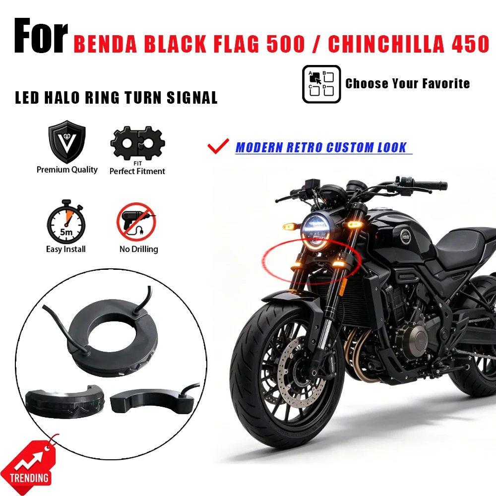 

For Benda Black Flag 500 Chinchilla 450 Motorcycle LED Ring Turn Signal Halo Indicator Accesorios Moto Intermitentes