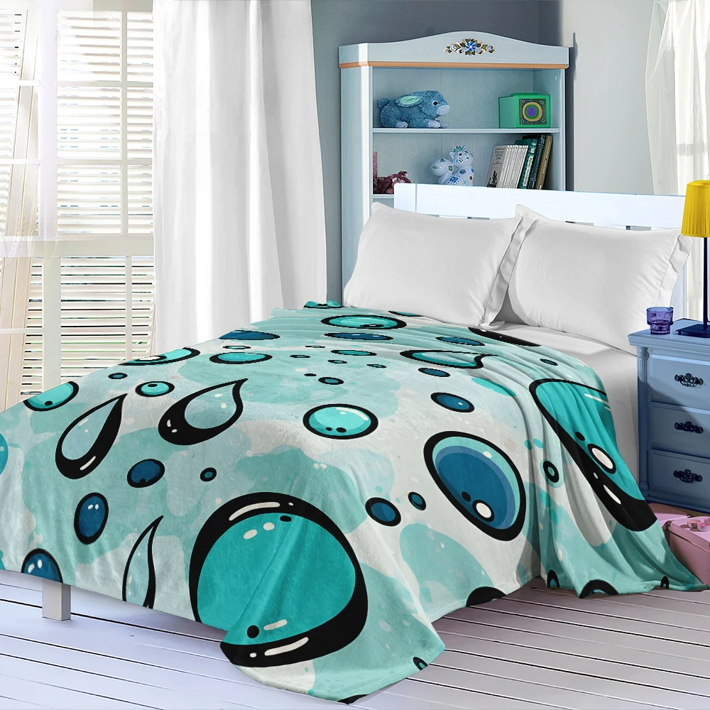Blue Water Drops Bubbles Flannel Fleece Throw Blanket for Couch Sofa Lightweight Cozy Plush Blanket for Travel Office Nap