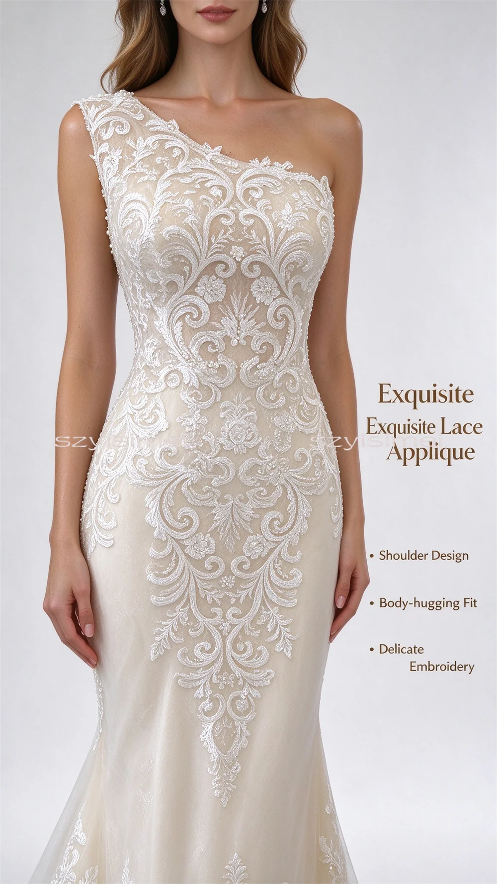 One Shoulder Lace Applique Mermaid Wedding Dress Elegant Bridal Gown with Long Train for Women Vestido De Novia
