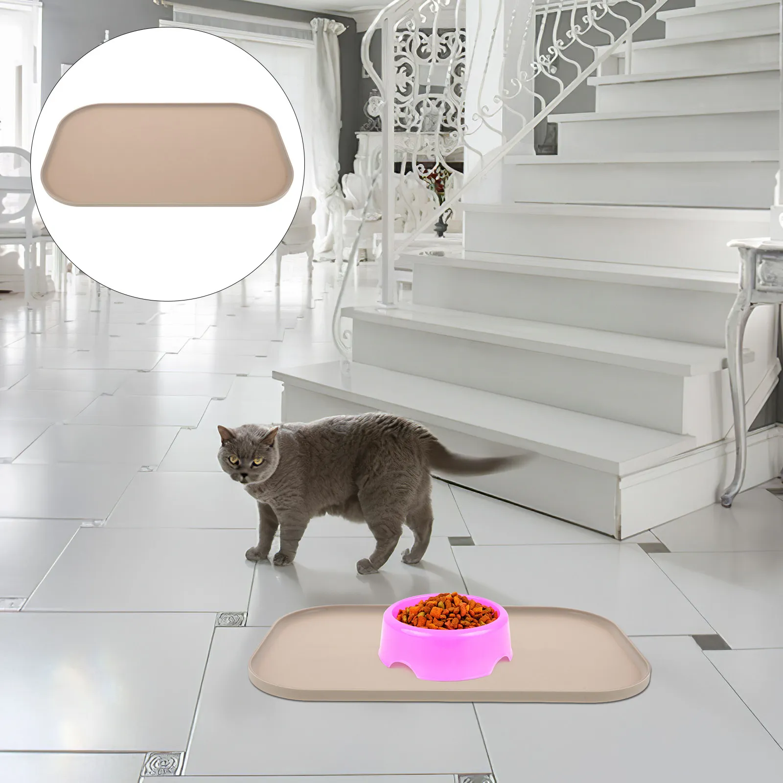 Pet Feeding Mat Silicone Anti Leak Dog Cat Bowl Mat Elevated Edge Easy Clean Reusable Feeding Accessory for Food and Water view 6