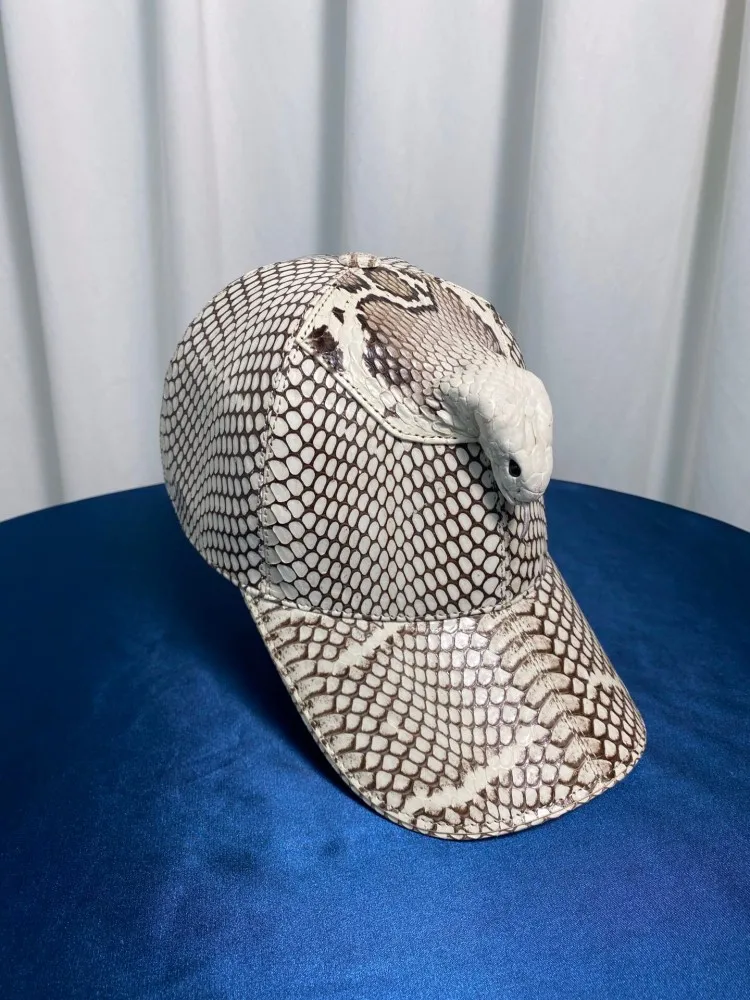 Personality Accessories Hat Designer Streetwear Mens Genuine Leather Visors Hip Hop Outside High Quality Snakeskin Peaked Cap