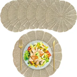6Pcs Place Mats Set Round Gold Vinyl Easy-to-Clean Non-Slip Heat-Resistant 15