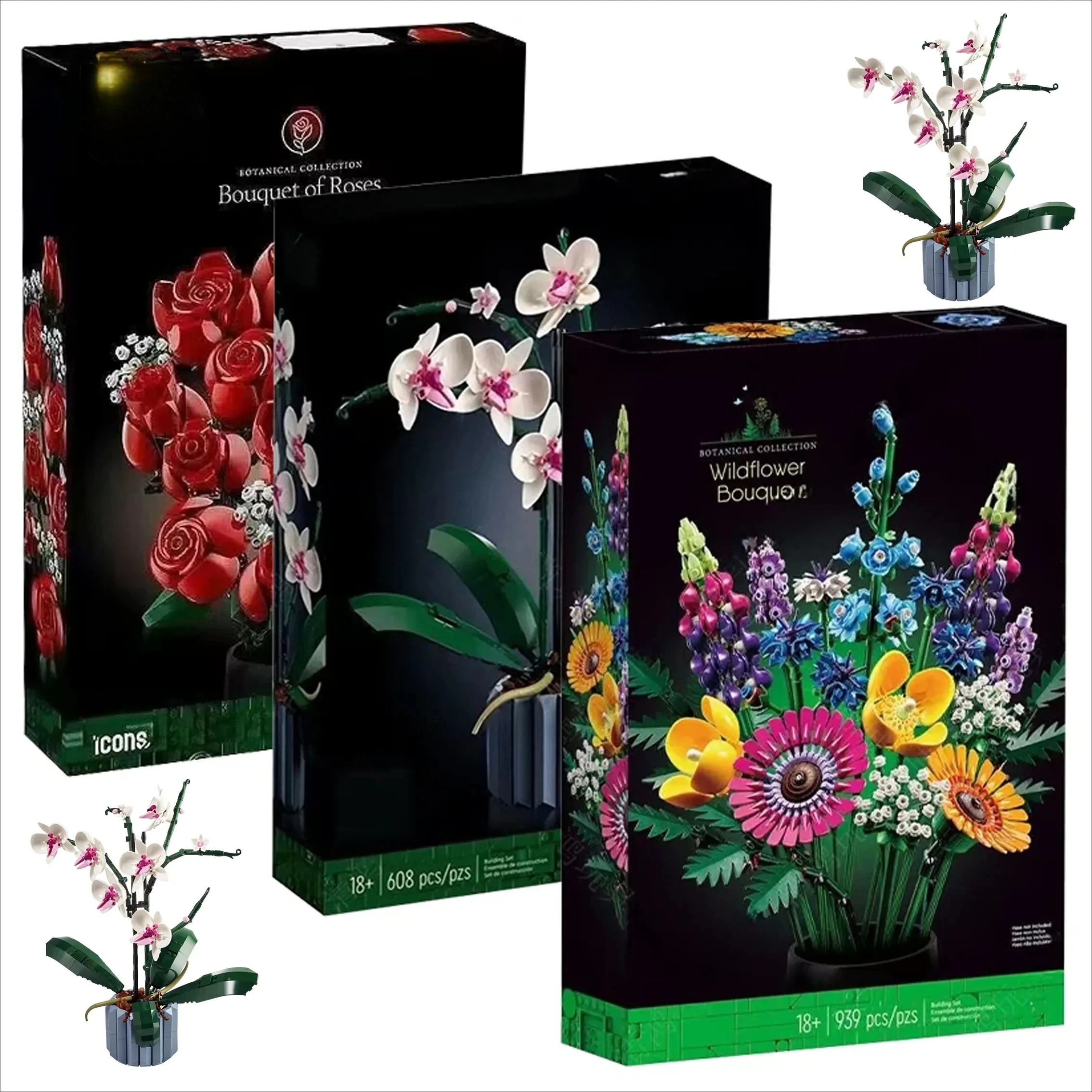 

Artificial Rose Orchid Wildflower Potted Plant DIY Building Blocks Sets 3D Eternal Love Flower Model Home Decor Festival Gift