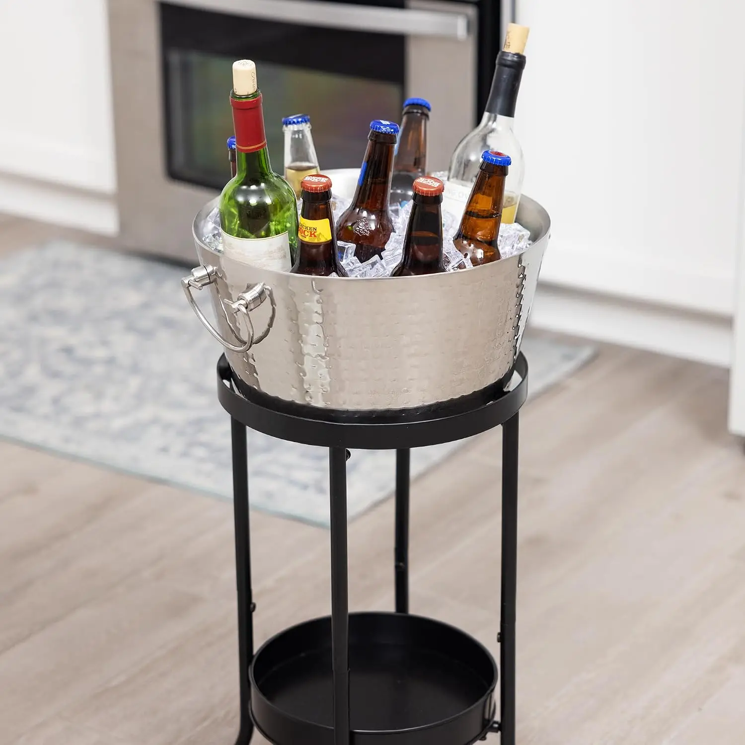 Champagne Ice Bucket with Stand Insulated Metal Wine Chiller Bucket Drink Tub with Bottom Tray Leak Proof Beverage Cooler for Parties Outdoor Patio Entertaining