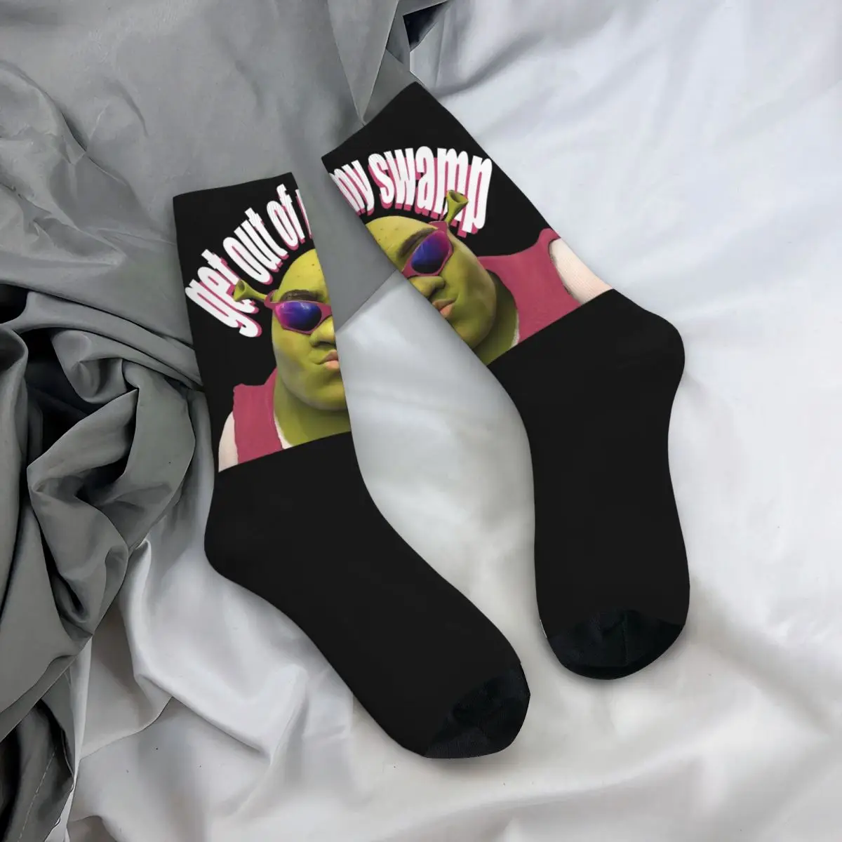 Harajuku Men Socks Pink Shreks Get Out Of My Swamp Funny Meme Accessories Super Soft Sport Sock All Seasons