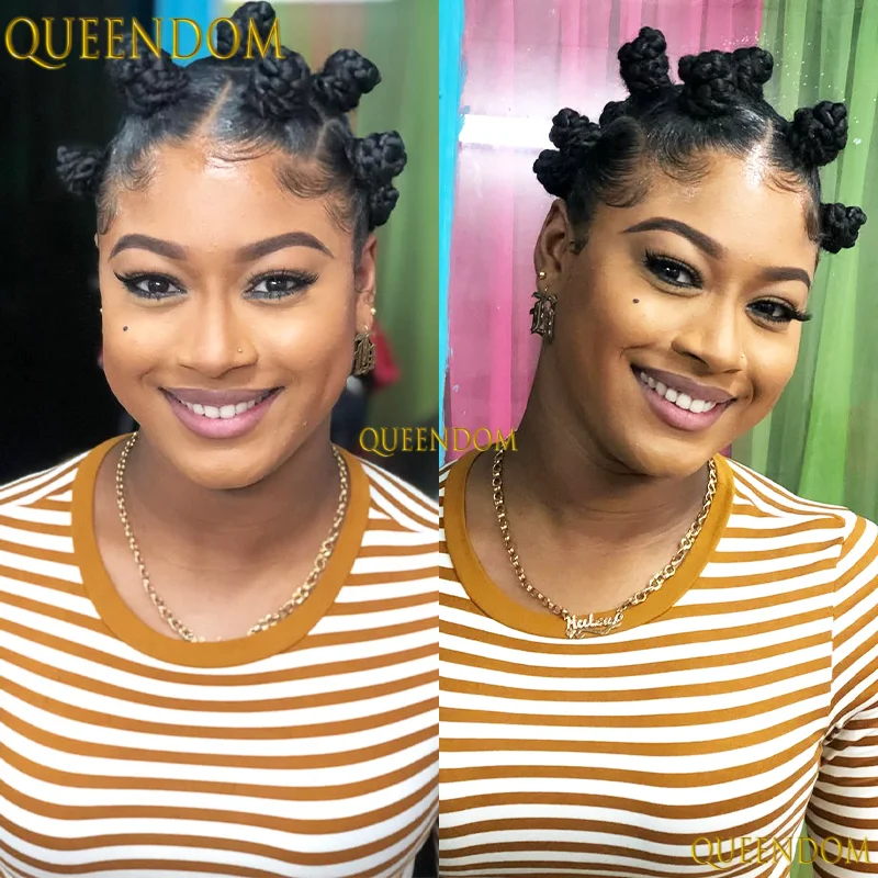 

16" Synthetic Wig Lace Front Wigs for Women HD Lace Wigs Bantu Knots Braided Wigs On Sale