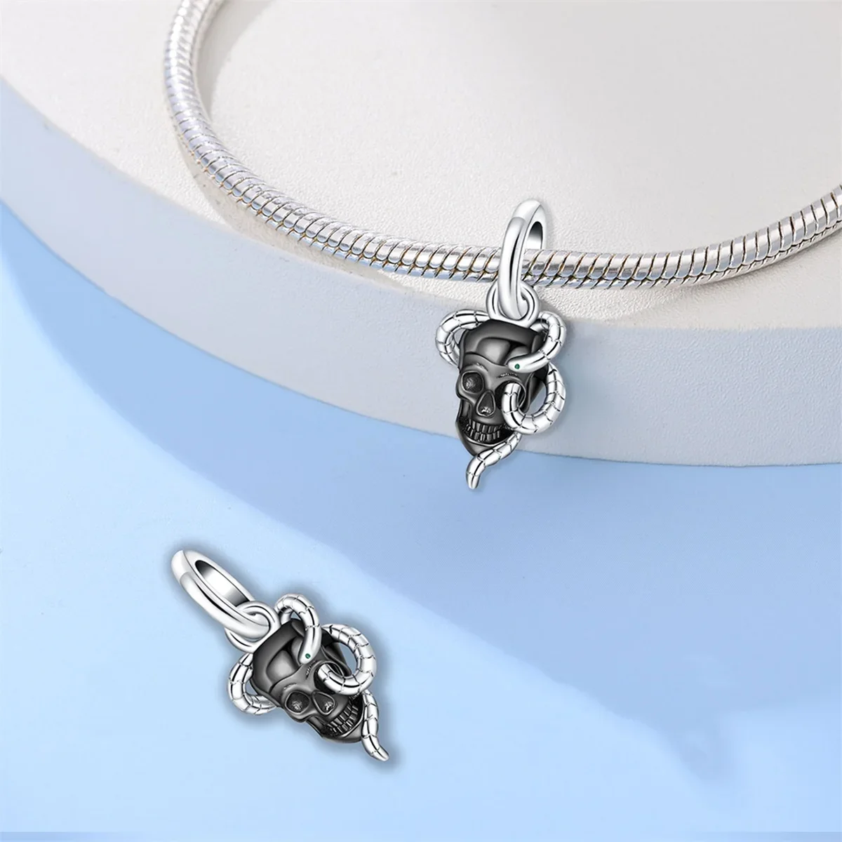 925 Sterling Silver Halloween Magic Key Dark Skull Beaded Charm Fit Original Bracelet Diy Fine Jewelry Making Gift