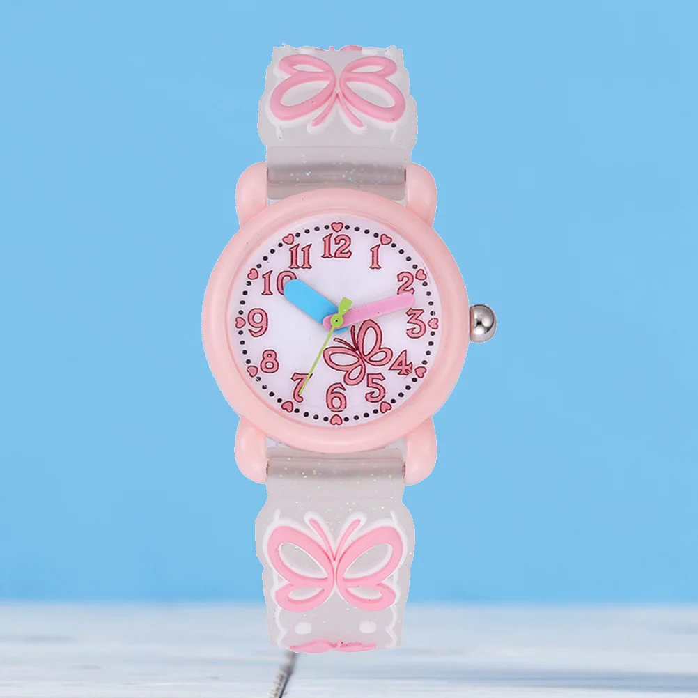 Kids Cartoon 3D Wristwatch Waterproof Large Round Dial Easy Read Adjustable for Boys Girls White