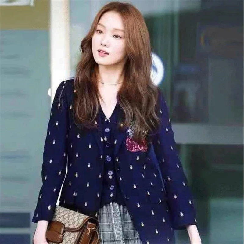 Cherry sequin embroideren small suit women notched small fragrance pineapple printed blazer