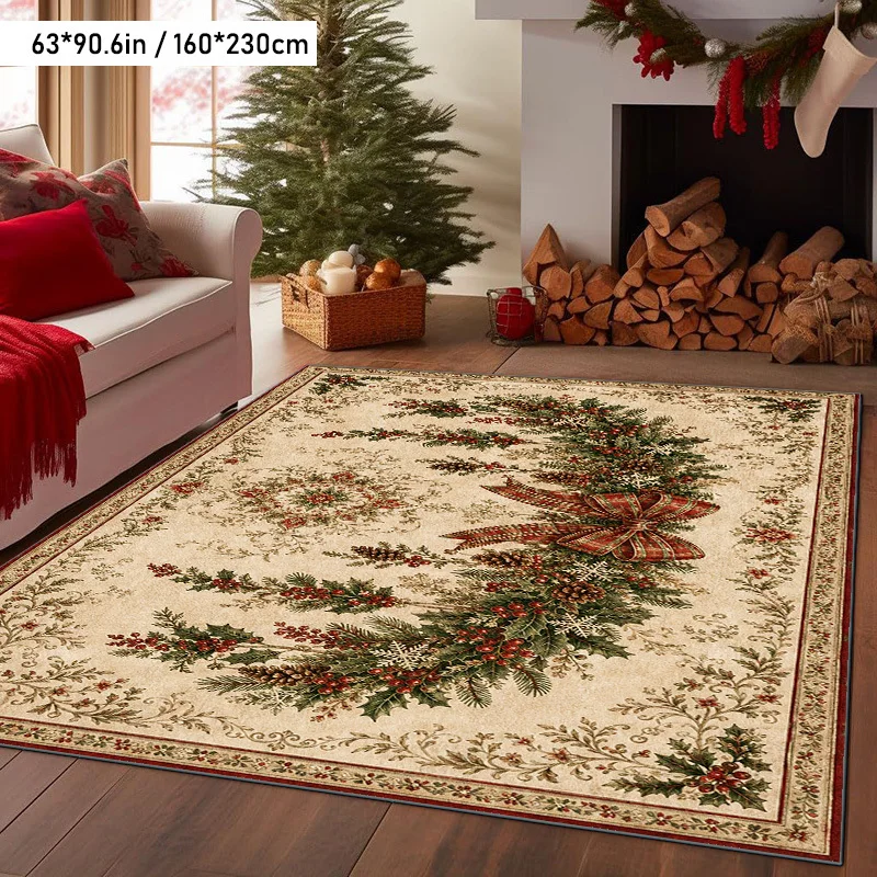 1pc Christmas Wreath Printed Area Rug, Pet Friendly, for Living Room, Bedroom, Dining Room, Entryway, Christmas Home Decor
