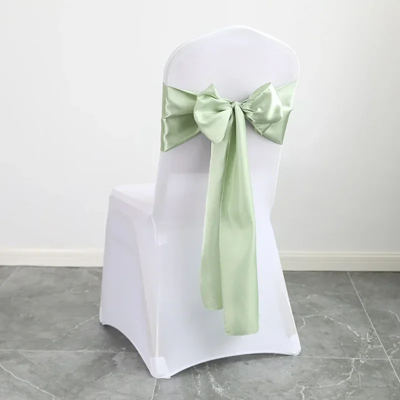 50PCS Satin Wedding Chair Sashes Setting  17x275cm Sage Green Sheer Vintage Birthday Party Festival Birthday Aisle Decor