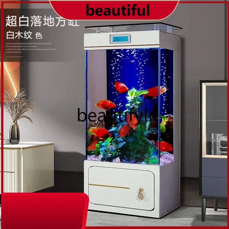 

Floor-to-ceiling fish tank light luxury back filter against the wall full set of free aquarium box vertical goldfish tank h