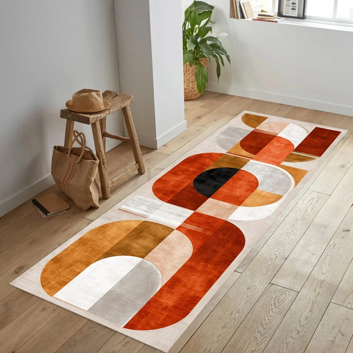 Mid Century Modern Runner Teppich oder Eingangsbereich, Teppiche für Schlafzimmer, Küchenmatte, mit rutschfestem Teppich für den Nachttisch