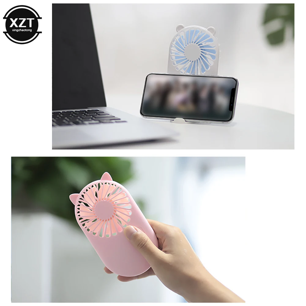 Cute Portable Mini Fan Handheld USB Rechargeable Desktop Fans 3 Mode Adjustable Summer Cooler For Outdoor Travel Office
