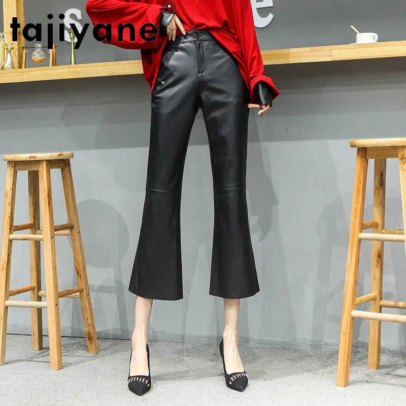 

Tajiyane 2020 Women Bottoms Pants Womens Real Sheepskin Trousers Woman High Waist Trousers Female Flare Pants Pantalon TN1245