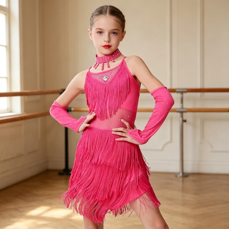 

THEEPER Girls Belly Dance Wear Kids Tango Skirt Carnival Wear Dancewear Latin Salsa High Quality Tassel Dancing Dress Outfits
