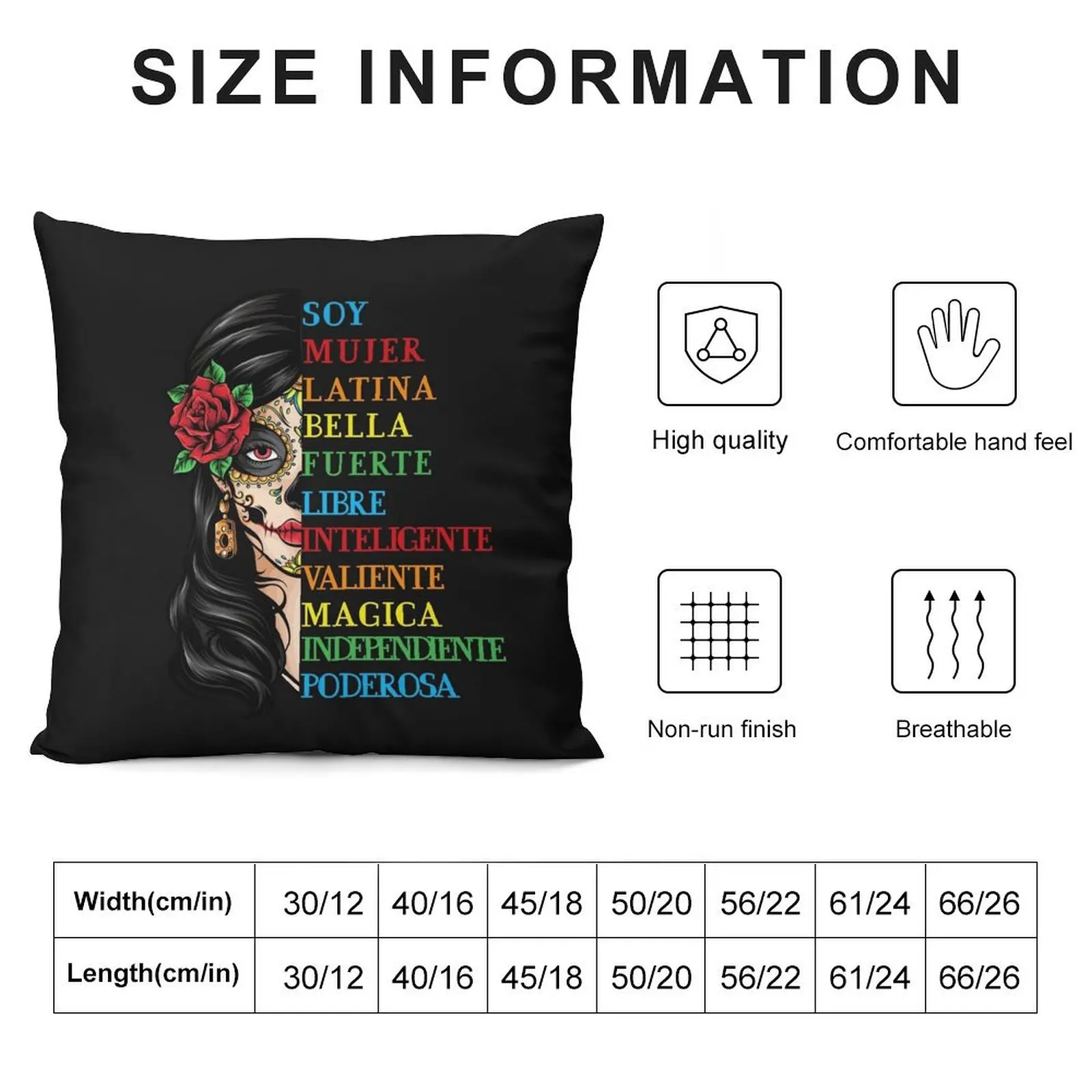 Soy Mujer Latina Chingona Red Rose in Hair Inspirational Quote Mujer Latina, Mexican women, Mexican pride Throw Pillow