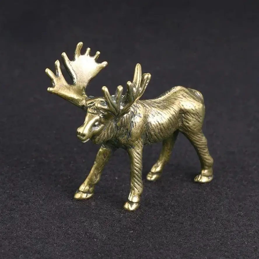 Creative Crafts Solid Brass Elk Statue Vintage Animal Moose Figurine Desk Ornaments Tea Pet Table Decoration Crafts Accessories