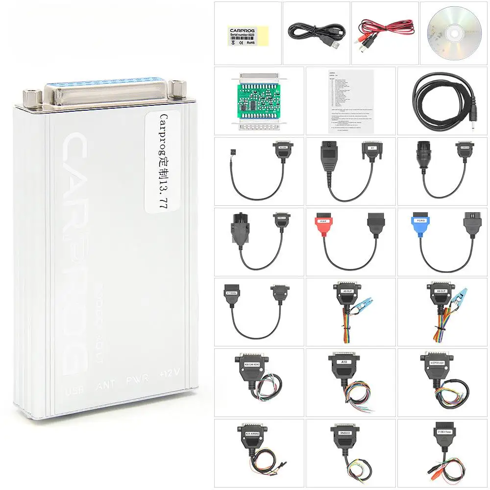 Newest Carprog V10.93 V8.21 Full 21 Adapters Car Prog 13.77 10.93 8.21 ECU Chip Tuning Online ECU Programmer Airbag Reset Tool