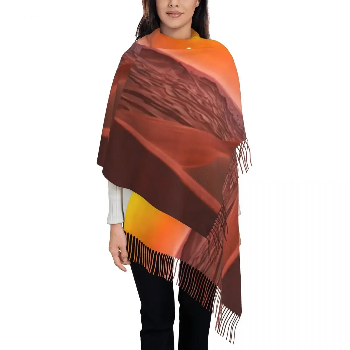 Desert Landscape Scarf with Tassel Sand  Warm Soft Shawl Wrap Women Design Scarves Wraps Autumn Fashion Bufanda