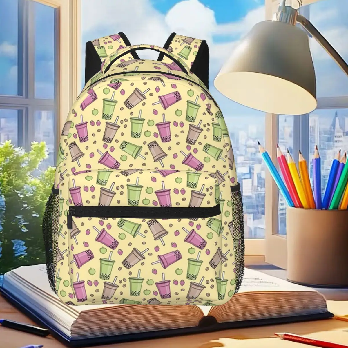 

Cartoon Boba Bubble Tea Pattern Backpack Student Boys Girls BookBag Kids School Bag Computer Shoulder Bags for Men Women