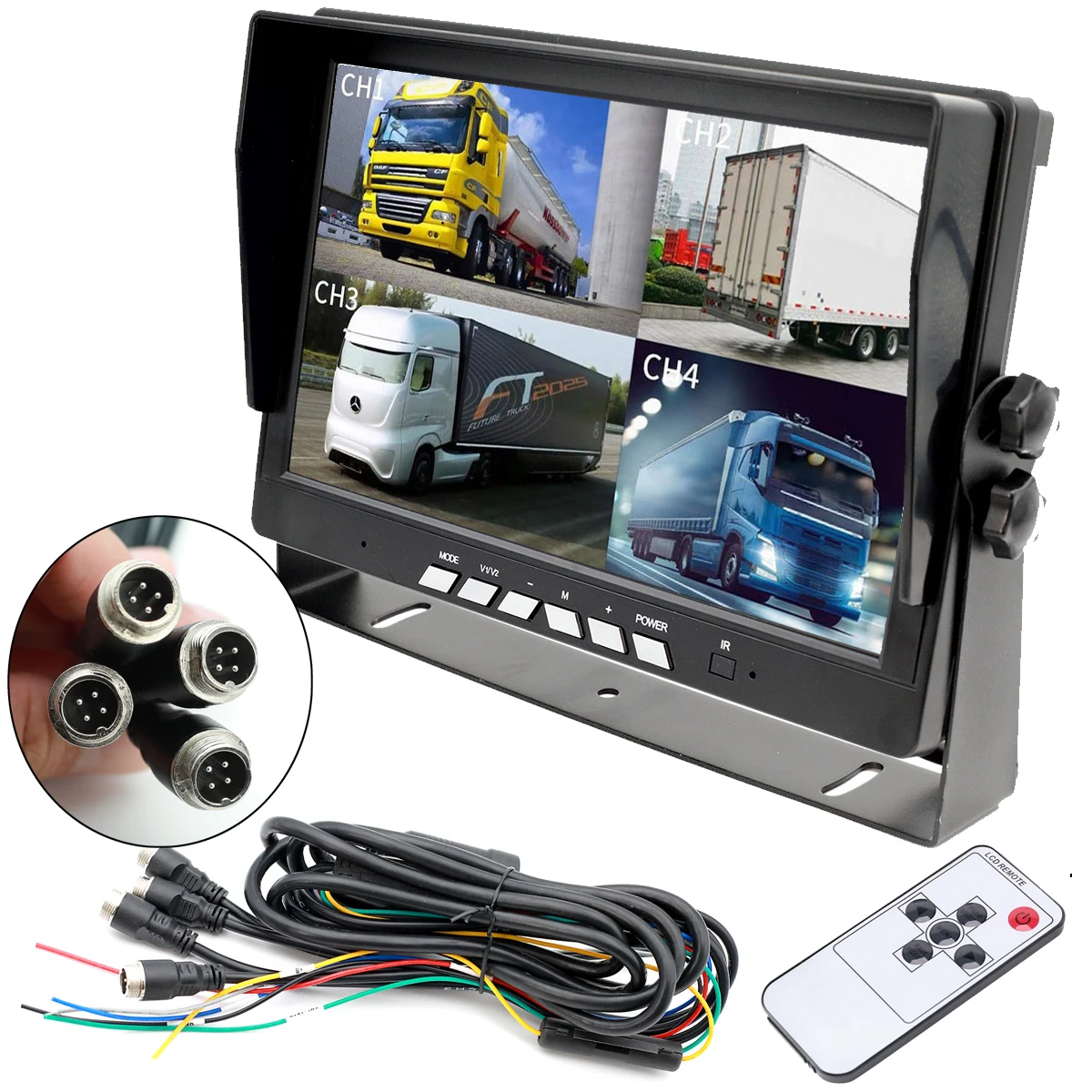 

Uvusee 7"TFT LCD Monitor 800X480 HD 4CH Quad Split Screen 4pin Avaition Video input For Car truck Vehicle backup Rearview Camera