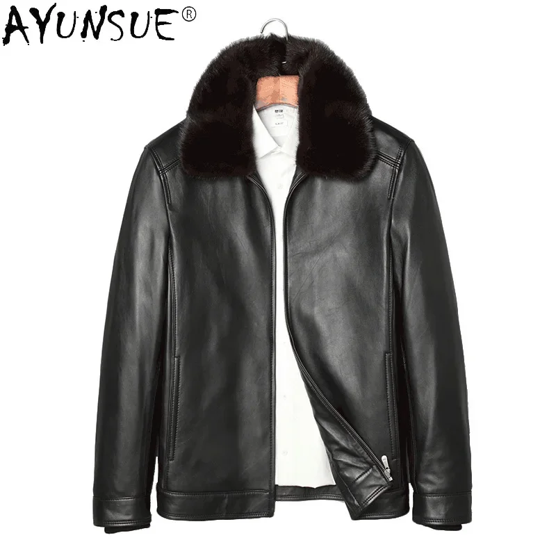 

AYUNSUE 2025 New Winter Clothes Men Leather Jacket 100% Real Sheepskin Coat Mink Fur Collar Down Coats Chaqueta Cuero Hombre WPY