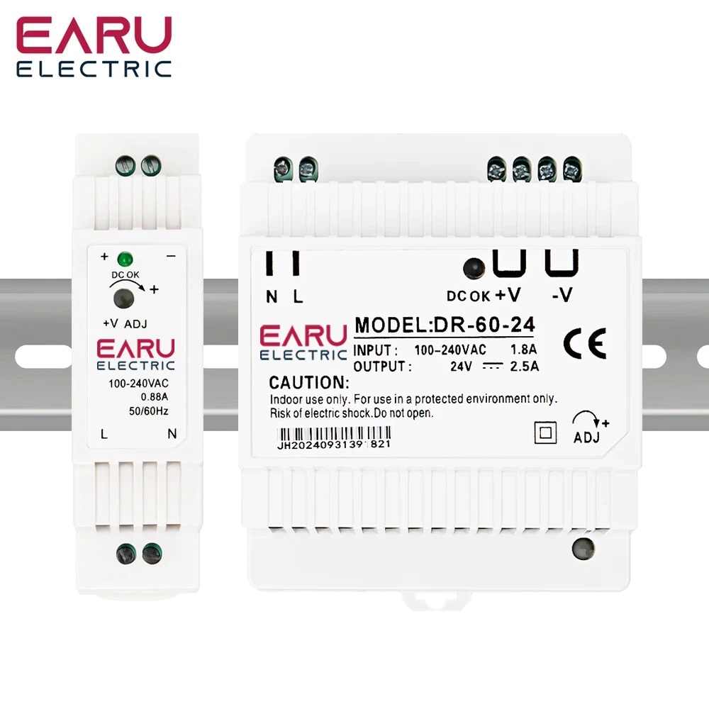 EARU 15W 30W 45W 60W Einzel-Ausgang DC5V 12V 24V Industrielles DIN-Schienen-Netzteil Schalter Eingang 100-240VAC DR-15 DR-30 DR-45 DR-60 – Detail 7