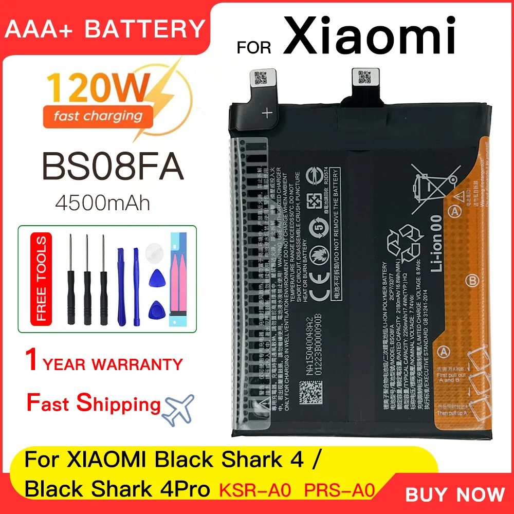 Оригинальный аккумулятор для телефона с быстрой зарядкой 4500 мАч BS08FA 120 Вт для Xiaomi Black Shark 4 Pro 4Pro/4S Pro PRS-H0 PRS-A0 KSR-A0 Оригинальный аккумулятор для телефона с быстрой зарядкой 4500 мАч BS08FA 120 Вт для Xiaomi Black Shark 4 Pro 4Pro/4S Pro PRS-H0 PRS-A0 KSR-A0